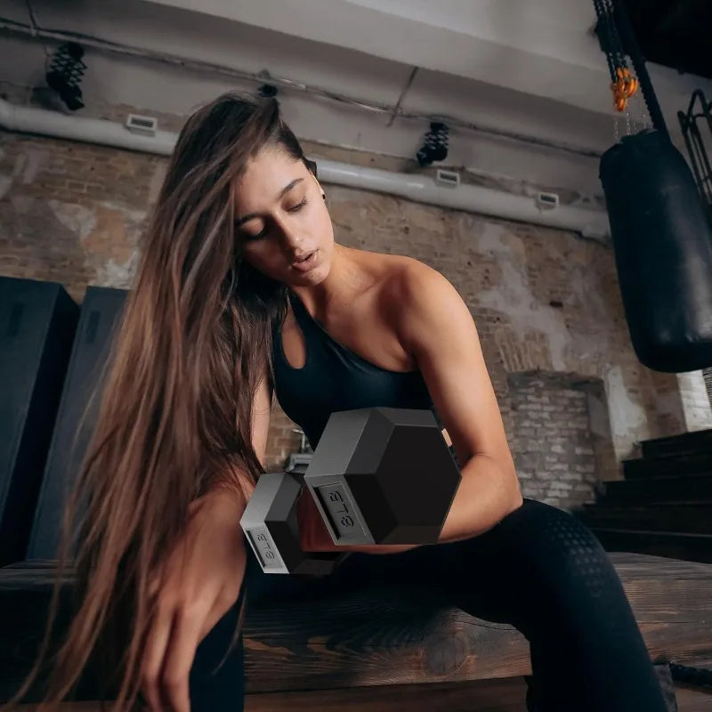 150LB Rubber Coated Hex Dumbbell Weight Set and Storage Rack