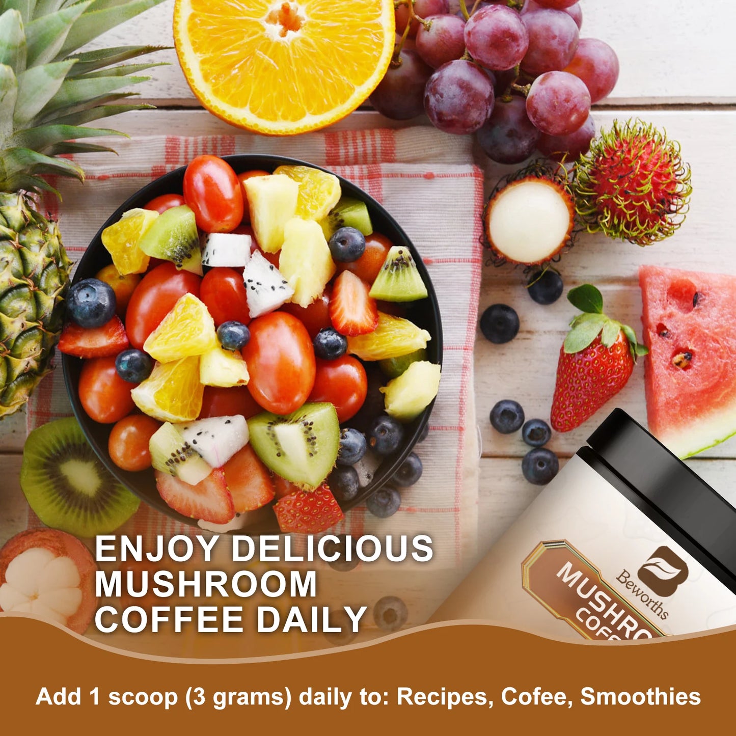 250G Mushroom Coffee Mixed Reishi & Lion's Mane Mushrooms