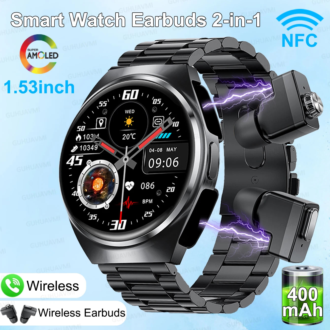 Smart Watch Dual Earbuds Health Monitor