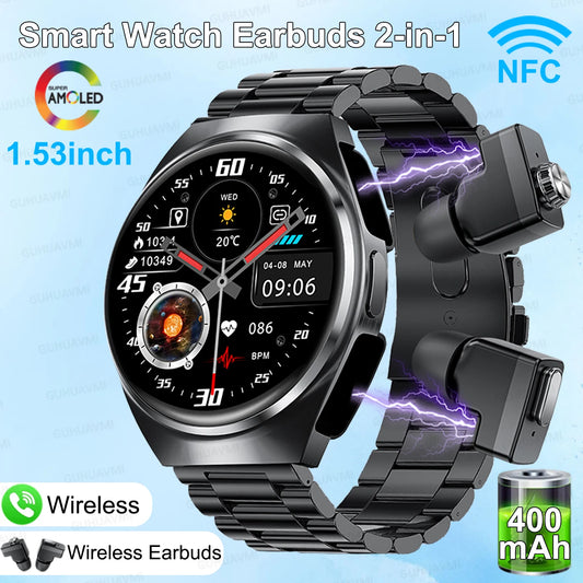 Smart Watch Dual Earbuds Health Monitor