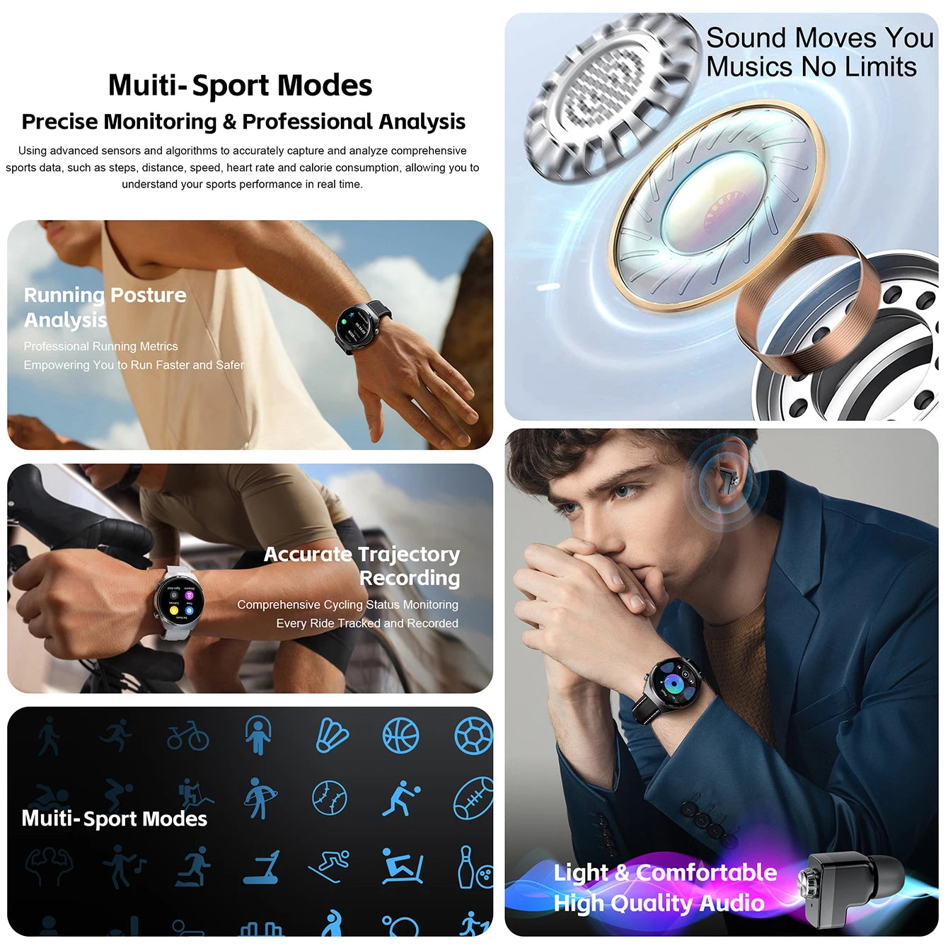 Smart Watch Dual Earbuds Health Monitor